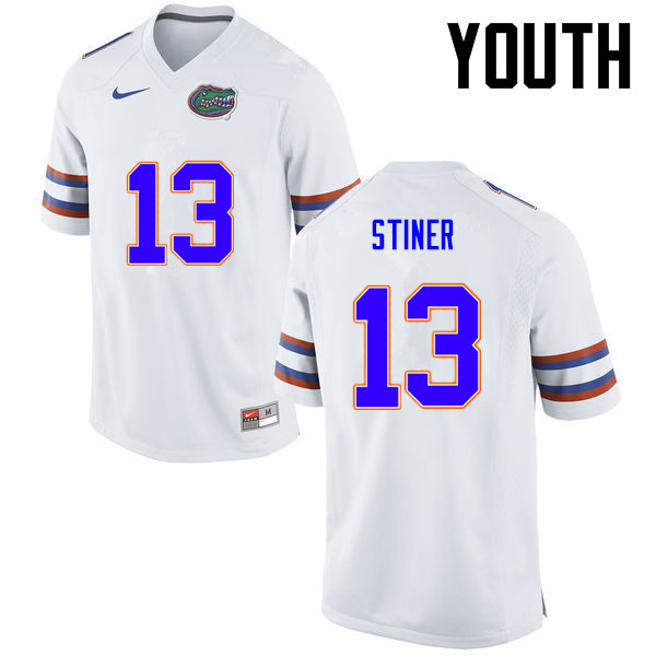 Youth Florida Gators #13 Donovan Stiner College Football Jerseys-White - Click Image to Close